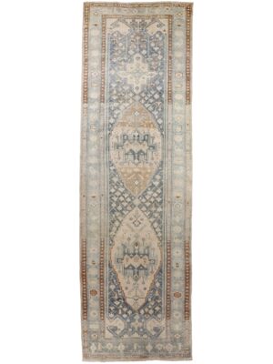 Antique Persian Malayer Runner rug with ivory and blue