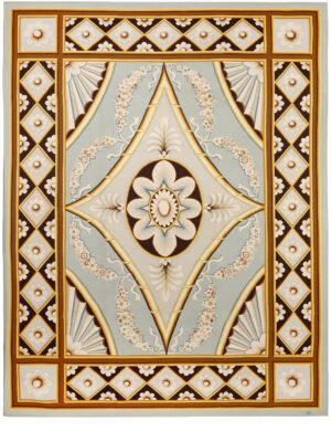 DIAMOND MEDALLION AUBUSSON AQUA GOLD ESPRESSO